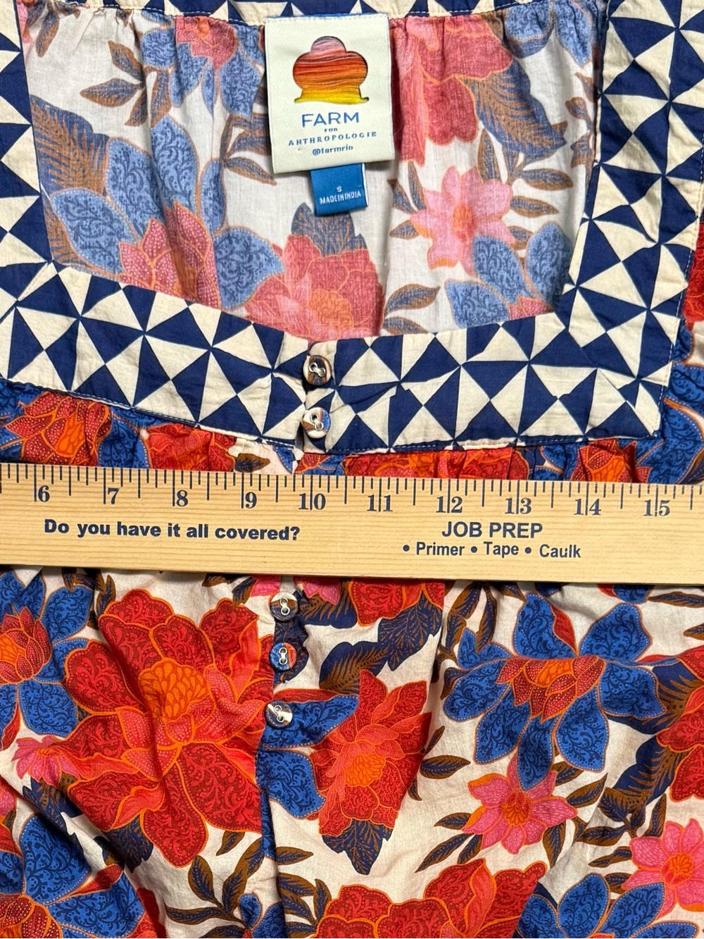 Farm Rio x Anthropologie Floral Peasant Top in Rust Orange & Royal Blue Sz Sm - Picture 7 of 11